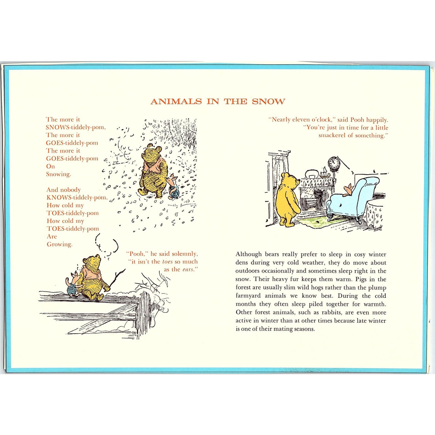 Vintage Winnie the Pooh - Animals in the Snow Vintage Art Print 7.5x11 V6