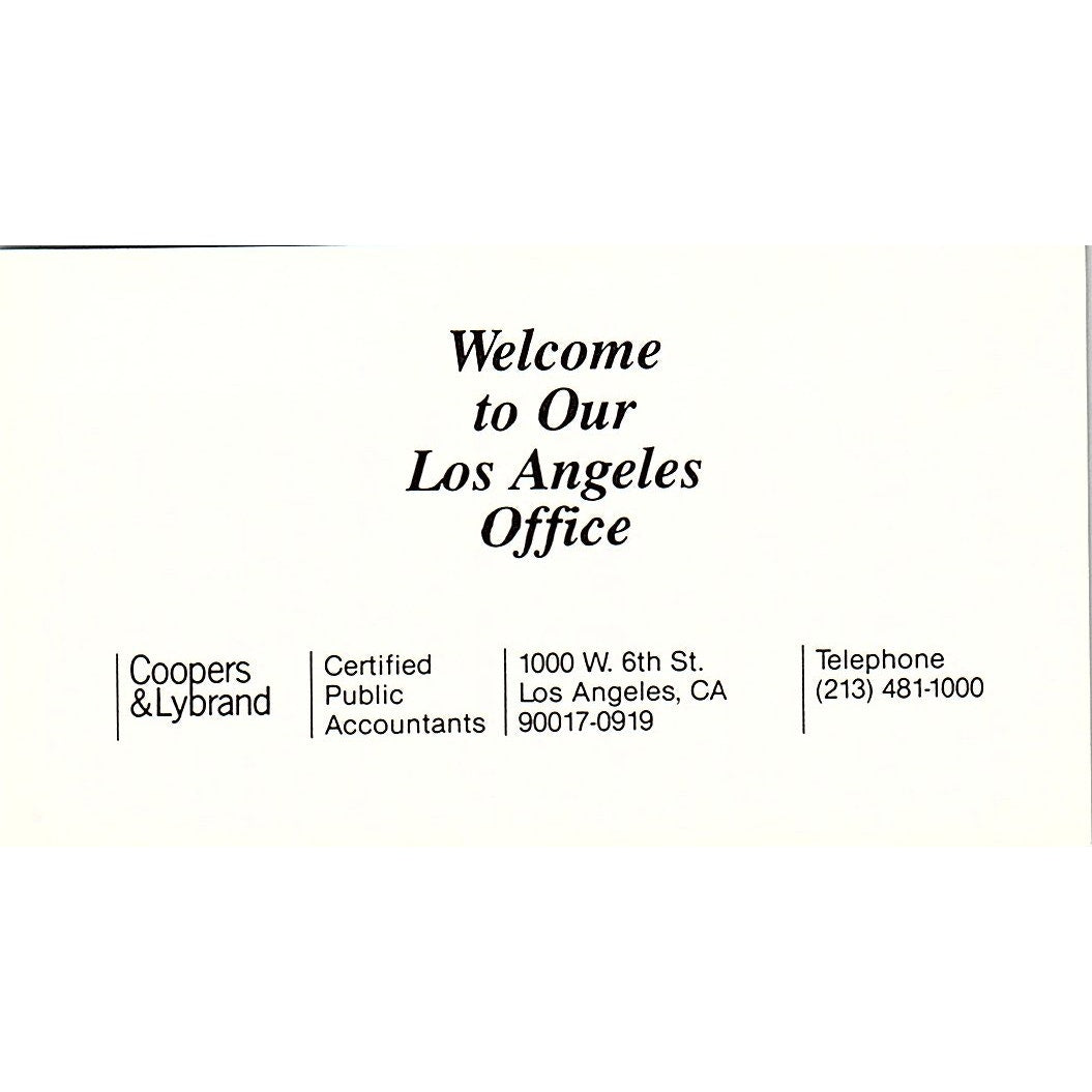 Coopers & Lybrand CPA Los Angeles Office Vintage Business Card SD9-B1