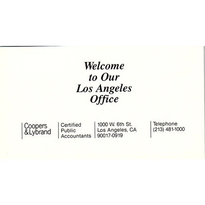 Coopers & Lybrand CPA Los Angeles Office Vintage Business Card SD9-B1
