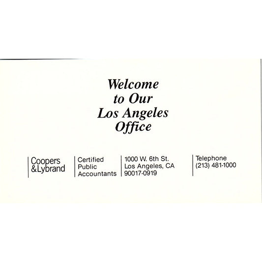 Coopers & Lybrand CPA Los Angeles Office Vintage Business Card SD9-B1