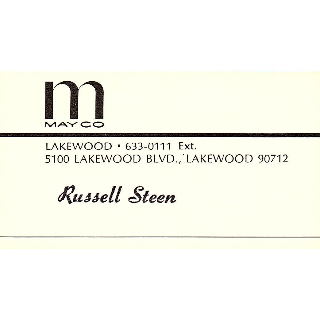 May Co Russell Steen Lakewood CA Vintage Business Card SB4-B8