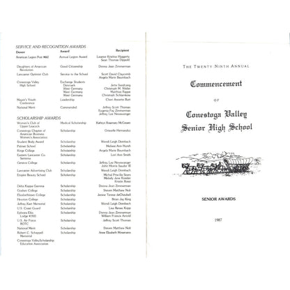 1987 Conestoga Valley High School Commencement Program Lancaster Co PA AE5