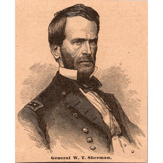 General W.T. Sherman Portrait 3x3.25" Original Engraving 1899 AK3-7