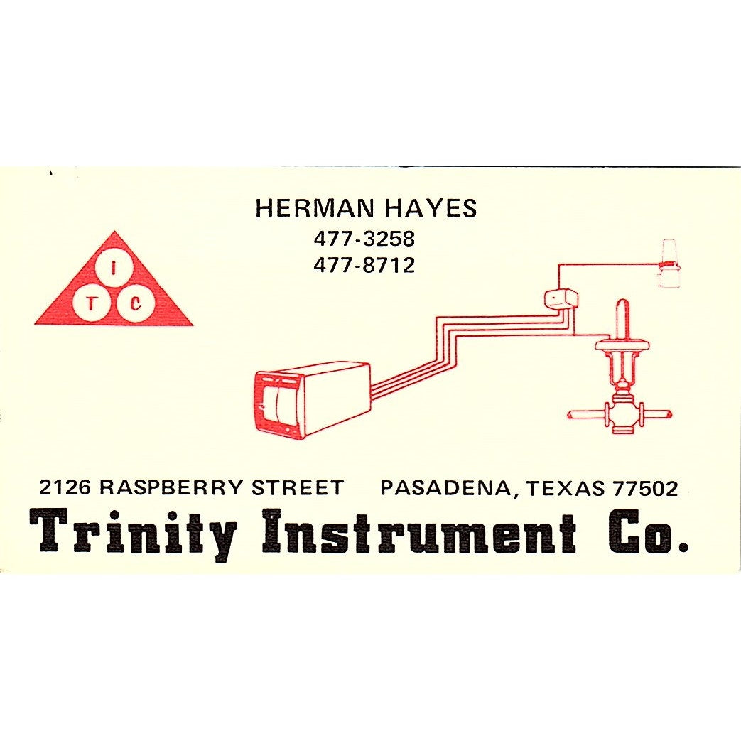 Trinity Instrument Co. Herman Hayes Pasadenas Texas Vintage Business Card SB4-B8