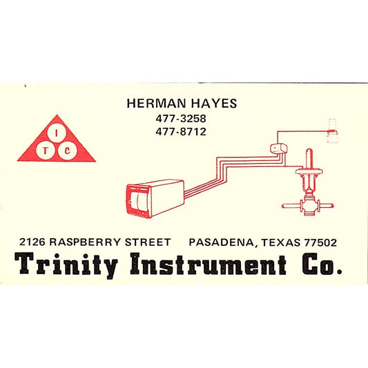 Trinity Instrument Co. Herman Hayes Pasadenas Texas Vintage Business Card SB4-B8