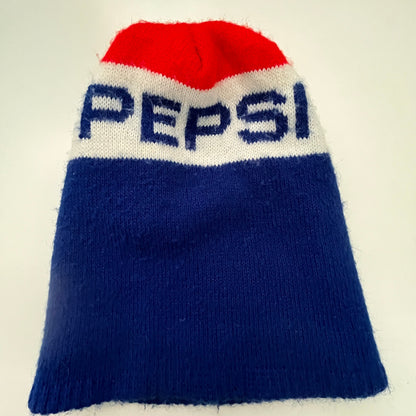 Vintage 1970s Knit Pepsi Stocking Cap Winter Beanie Hat TF9