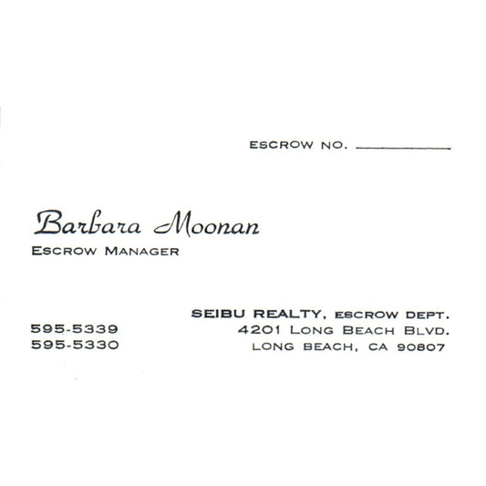 Barbara Moonan Seibu Realty Long Beach CA Vintage Business Card SD8-B1