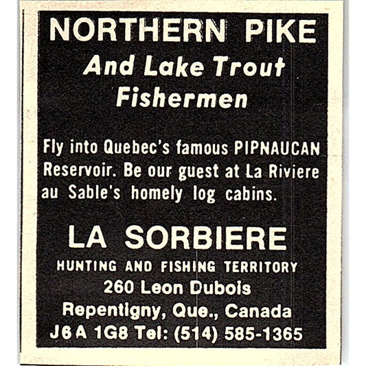 La Sorbiere Hunting & Fishing Repentigny Quebec Canada 1977 Ad AF6-M3