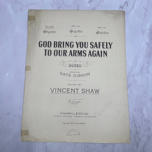 God Bring You Safely To Our Arms Again Vincent Shaw WWI 1917 Sheet Music V15