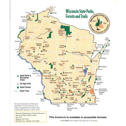 Vintage 1995 Wisconsin State Parks Visitors Guide Map & Travel Brochure TF4-B3