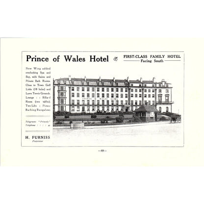 Prince of Wales Hotel H. Furniss, Pavilion Hotel Scarborough c1910 Ad AF3-9