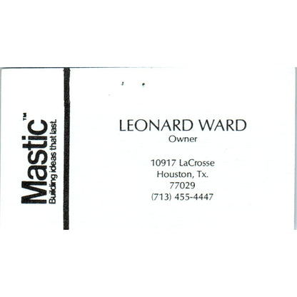 Leonard Ward Mastic Building Houston TX Vintage Business Card SD8-B3