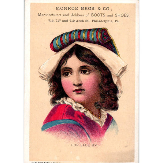 Monroe Bros & Co Boots Shoes Philadelphia PA c1880 Victorian Trade Card AE7