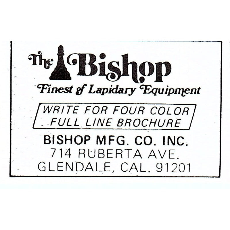 Bishop Mfg Co Lapidary Equipment Glendale CA 1972 Ad AF8-M1