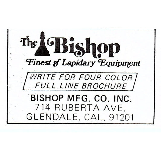 Bishop Mfg Co Lapidary Equipment Glendale CA 1972 Ad AF8-M1