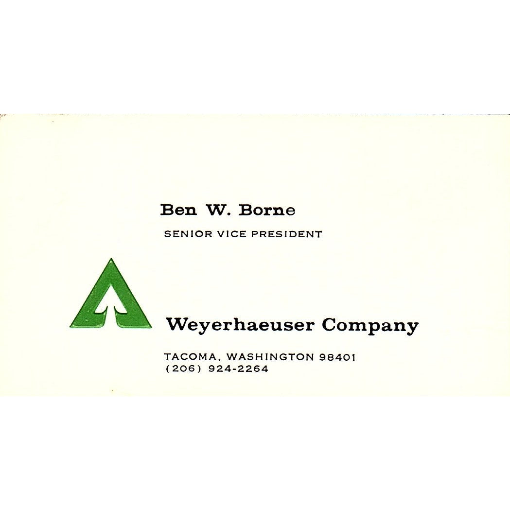 Ben W Borne Weyerhaeuser Company Tacoma WA Vintage Business Card SD9-B4