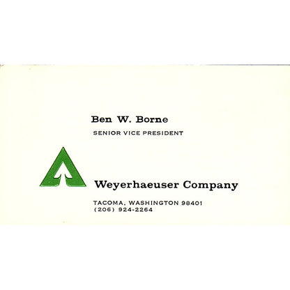 Ben W Borne Weyerhaeuser Company Tacoma WA Vintage Business Card SD9-B4