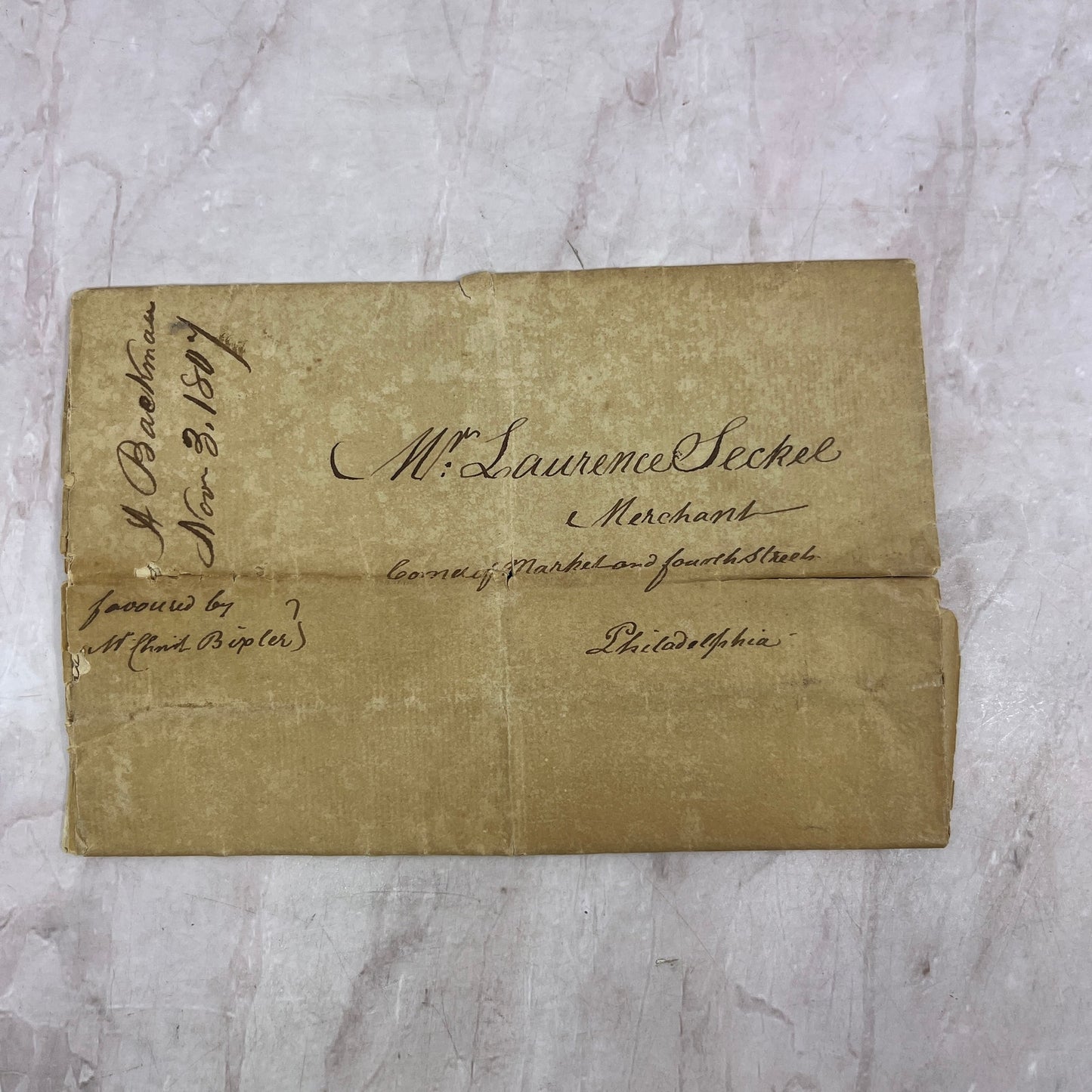 1807 Handwritten Letter Abraham Bachman Lawrence Seckel Philadelphia PA TJ5-E2