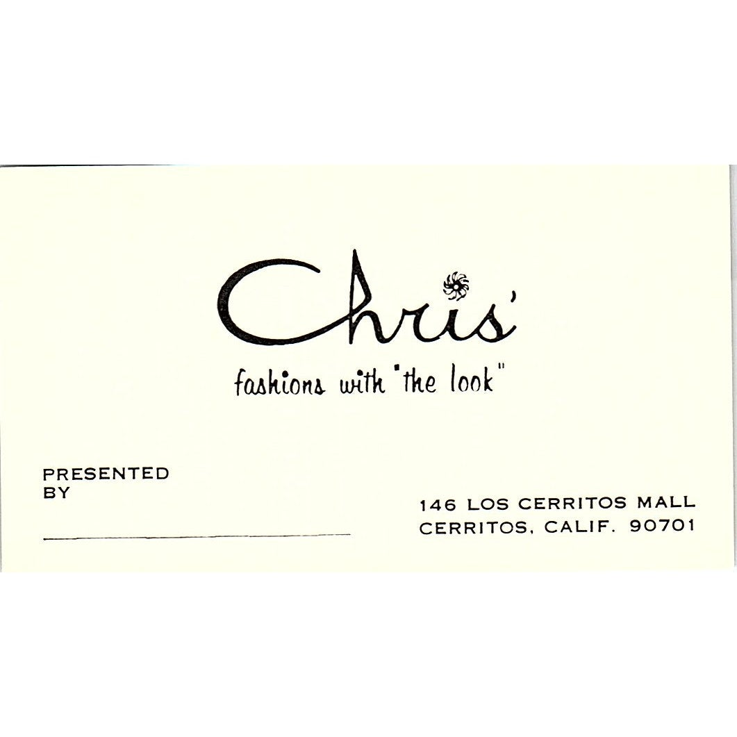 Chris' Fashions with "The Look" Cerritos CA Vintage Business Card SE5-B4