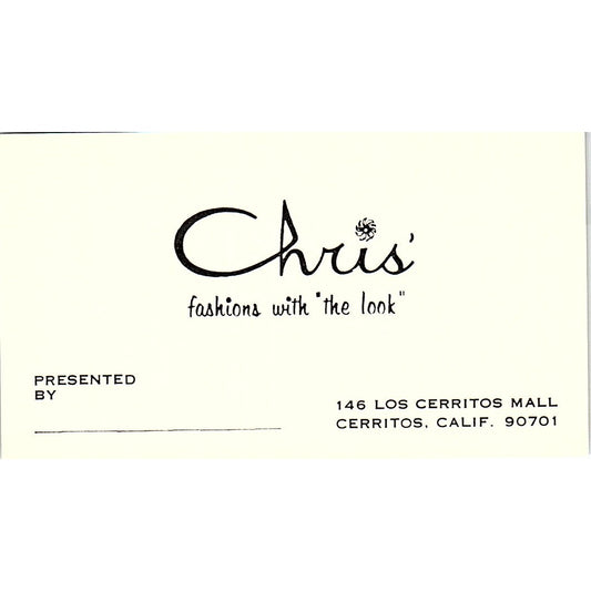 Chris' Fashions with "The Look" Cerritos CA Vintage Business Card SE5-B4