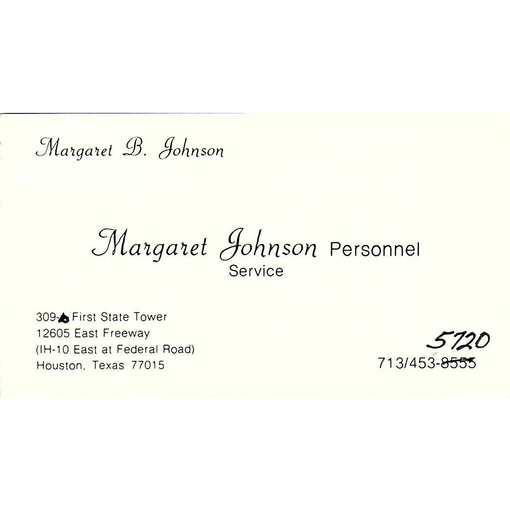 Margaret Johnson Personnel Margaret B. Johnson Houston TX Business Card SF3-B7