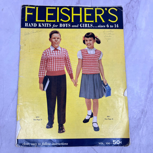 Fleisher's Hand Knits for Boys and Girls 1956 Knitting Magazine TC5-LP1