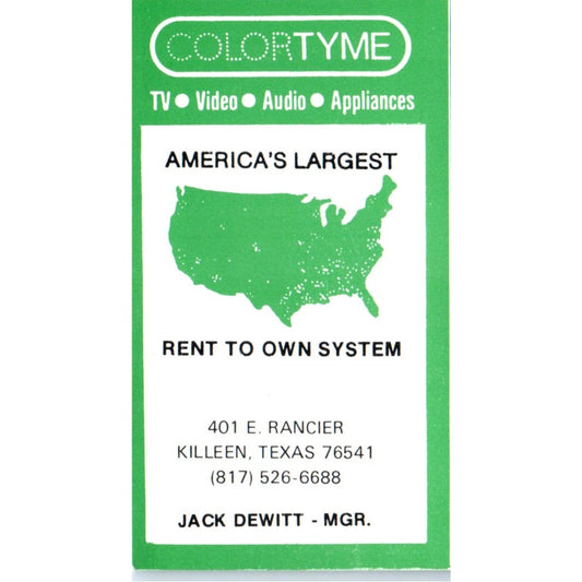 Jack Dewitt Killeen TX ColorTyme Rent to Own Vintage Business Card SD8-B5