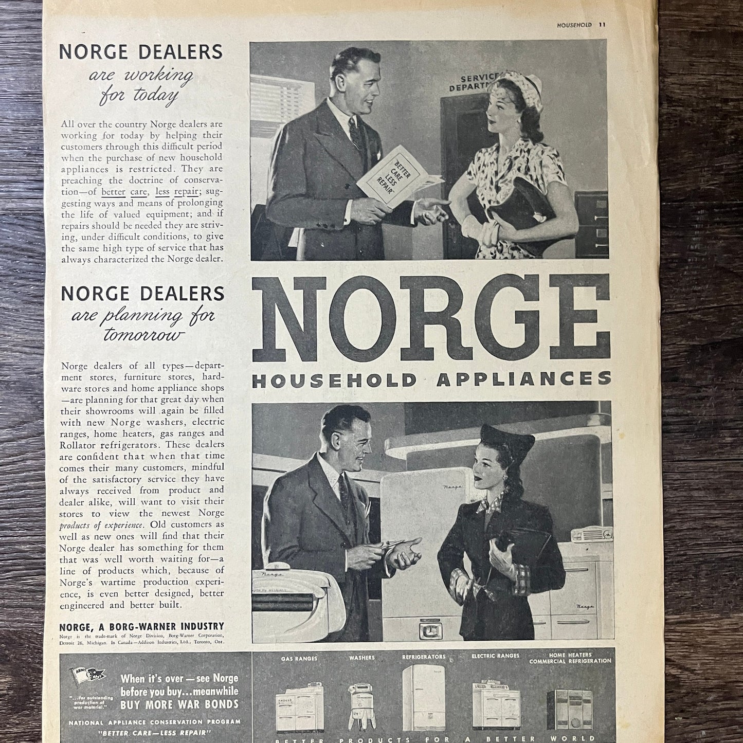Norge Household Appliances Borg-Warner Detroit Magazine Ad 10x14 V7