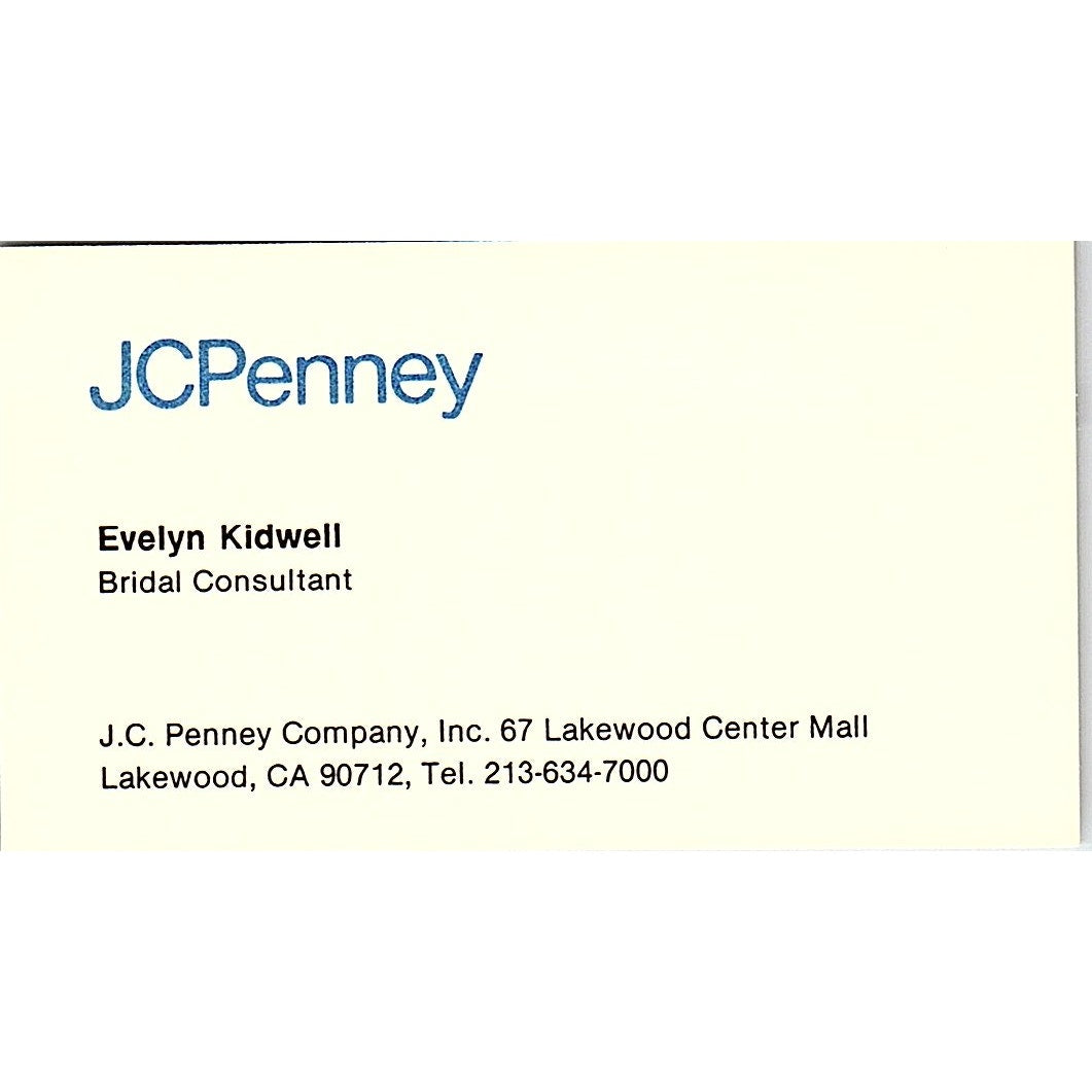 JC Penney Co Evelyn Kidwell Lakewood CA Vintage Business Card SB4-B8