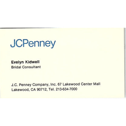 JC Penney Co Evelyn Kidwell Lakewood CA Vintage Business Card SB4-B8