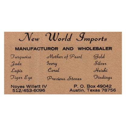 Vintage New World Imports Noyes Willet IV Austin Texas Business Card SF3-B1