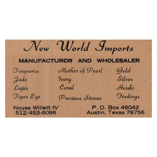 Vintage New World Imports Noyes Willet IV Austin Texas Business Card SF3-B1