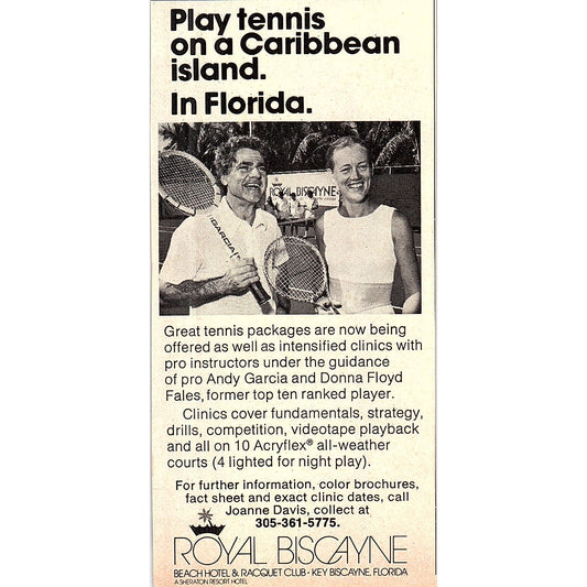 Royal Biscayne Racquet Club Andy Garcia Donna Floyd Fales 1977 Ad AF3-Q1