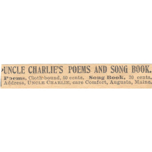 Uncle Charlie's Poems & Song Book Augusta Maine 1910 Magazine Ad AF1-SS8