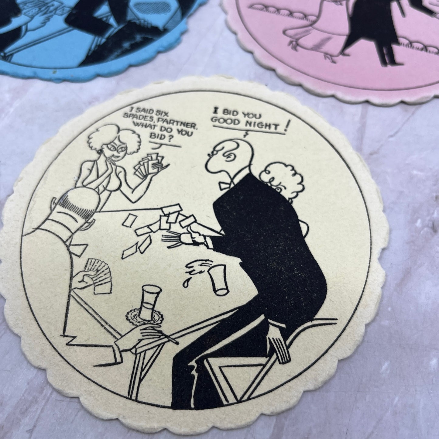 Vintage Bridge Coaster Illustrated Humor Cartoon Set of 3 TH9-BC-5