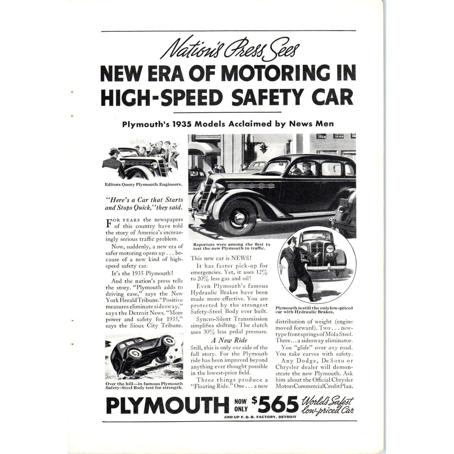 1935 Plymouth Automobile 7x10 Vintage Magazine Advertisement D9