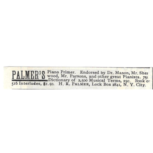 H.R. Palmer Piano Primer NY c1890 Victorian Ad AE8-CH12