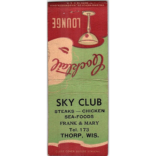 The Sky Club Frank & Mary Thorp WI Vintage Matchbook Cover SC7-Y11