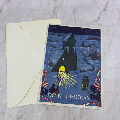 c1945 WWII Army Military Christmas Card Blank Soldiers Protecting Church TA9-E1