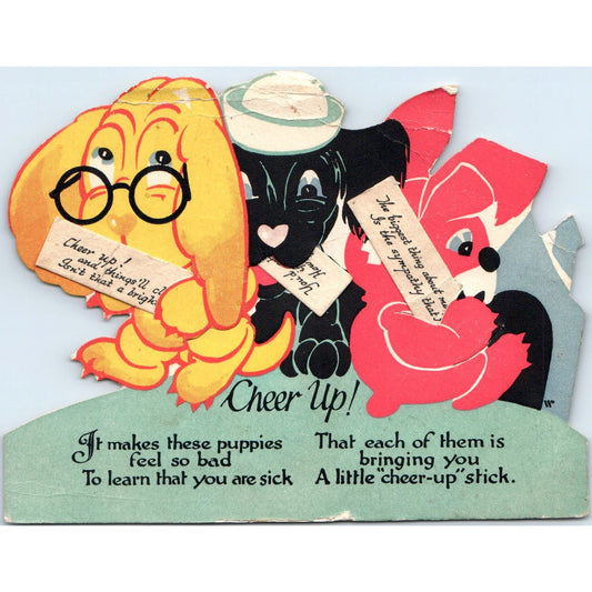 1926 Mechanical Get Well Card Dogs and Rabbit The Buzza Co Minneapolis AB9