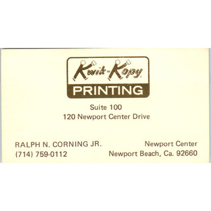 Ralph N. Corning Jr Kwik-Kopy Printing Newport Beach CA Business Card SD4-B3