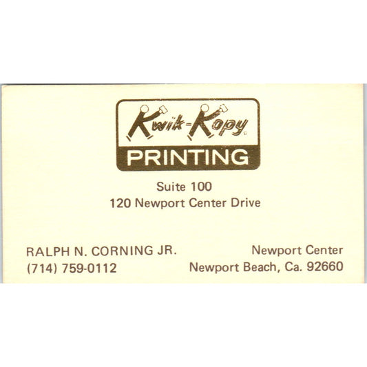 Ralph N. Corning Jr Kwik-Kopy Printing Newport Beach CA Business Card SD4-B3