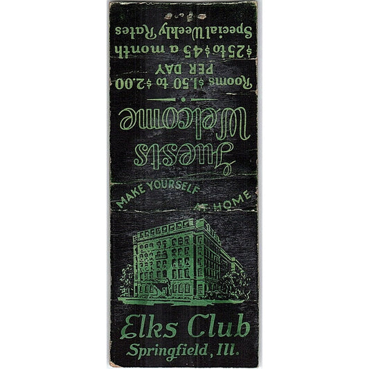 Elks Club Springfield IL Vintage Matchbook Cover SC7-Y11