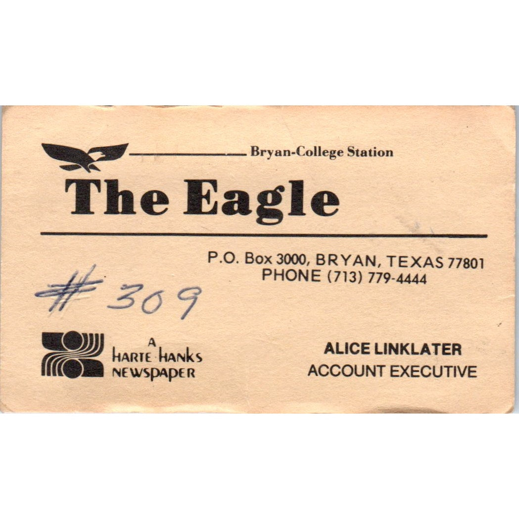 The Eagle Newspaper Bryan-College Station Alice Linklater Business Card SD8-B18