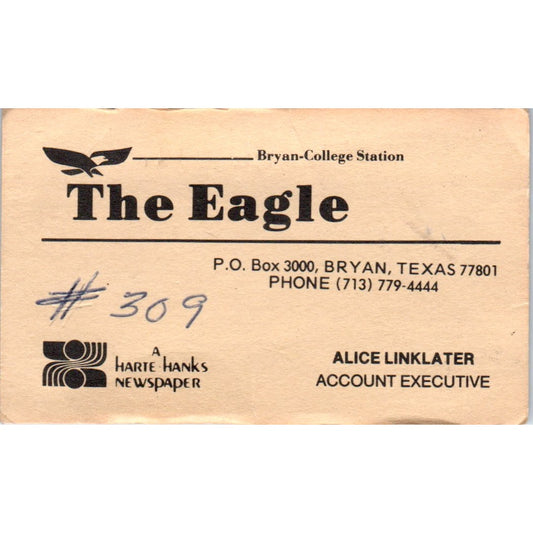 The Eagle Newspaper Bryan-College Station Alice Linklater Business Card SD8-B18