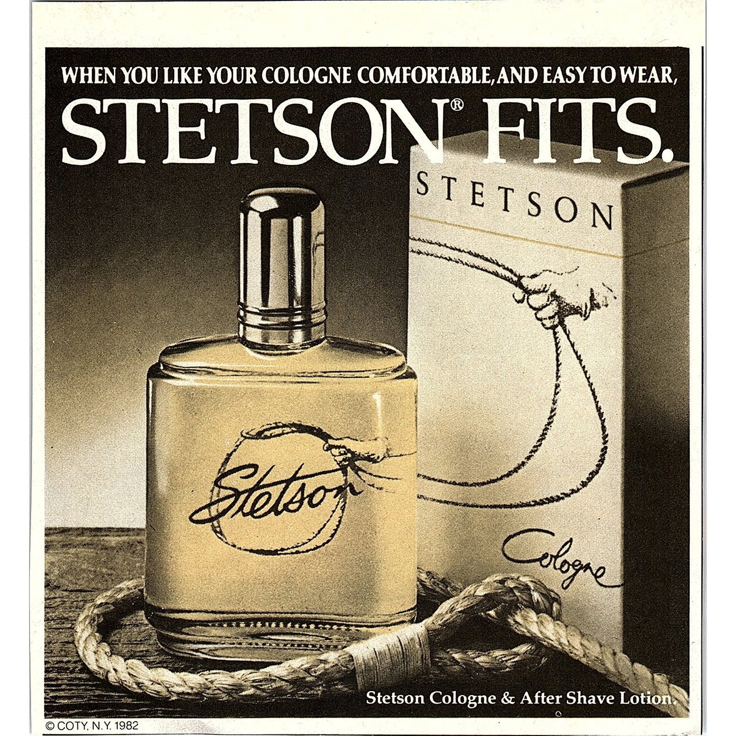 Stetson Fits. Cologne & After Shave Lotion 1984 Ad AF8-H2