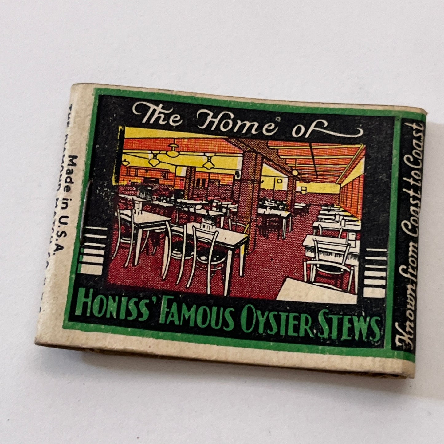 Honiss Oyster House Co Inc Hartford CT Vintage Matchbook Cover TB8-MB3-1
