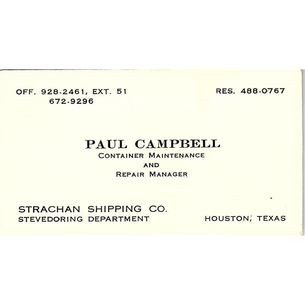 Paul Campbell Strachan Shipping Co Houston Vintage Business Card SC9-B4