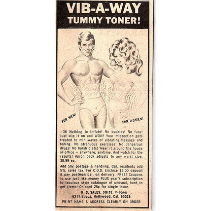 Vib-A-Way Tummy Toner - R.S. Sales Suite Hollywood CA 1974 Ad AG1-M7