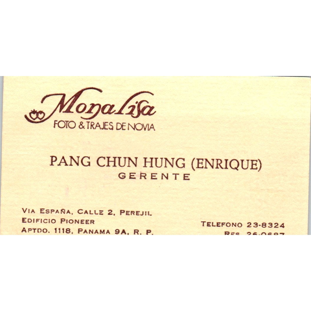 Mona Lisa Foto & Trajes De Novia Pang Chun Hung Panama Vtg Business Card SD8-B15